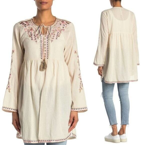 Aratta Silent Journey Valentina Embroidered Tunic Top Coverup XS Floral Boho NWT - Picture 1 of 16